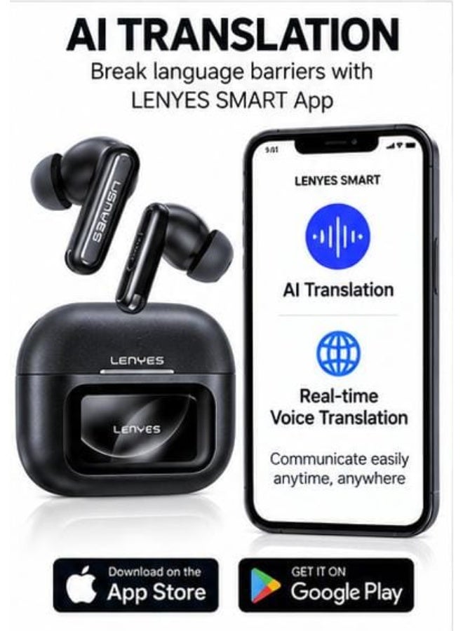 Lenyes Air 105 True Wireless Earbuds with ANC + ENC Noise Cancellation, AI Translation, Multi-Function Display, Wireless V6.0 & Type-C Charging – Black - Image 3