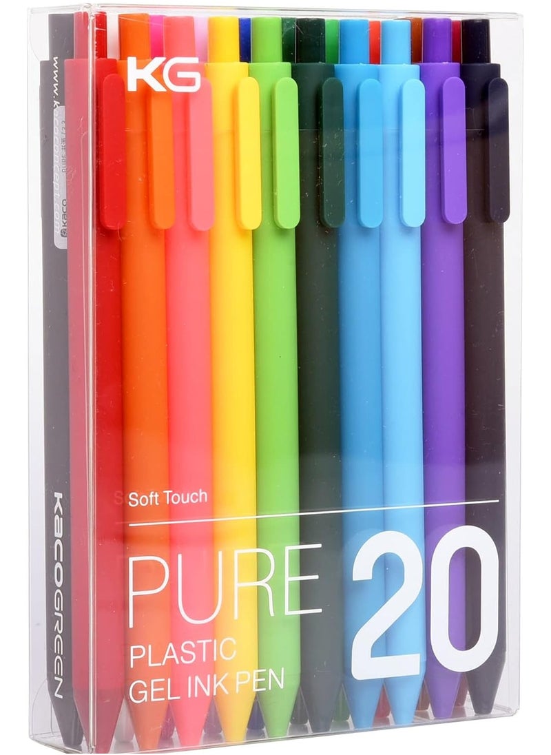 كاكو Kaco PURE Colored Gel Pens 0.5mm 20 Pieces Set Colorful Multi-color Ink Fine Point Comfort Grip Quick Drying School Office Supplies Stationery  - Image 1