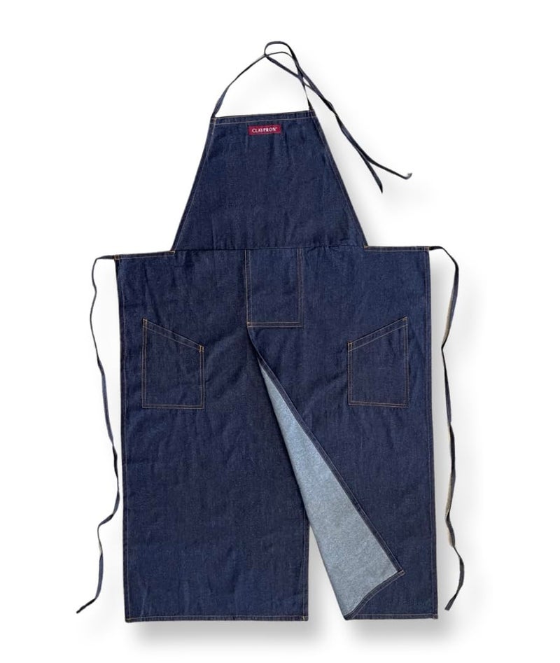 Claypron, BLUE DENIM, the original split overlapped apron for potters, chefs, gardeners, artists, men and women - Image 1