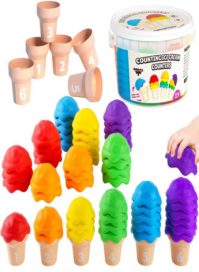 NEOROD Ice Cream Counting Toy, Ice Cream Toys for Toddlers 3-5, Preschool Learning Activities with Color Sorting Stacker, Fine Motor Skills Toys Set of 42 Scoops, 6 Cones & Container - Image 1