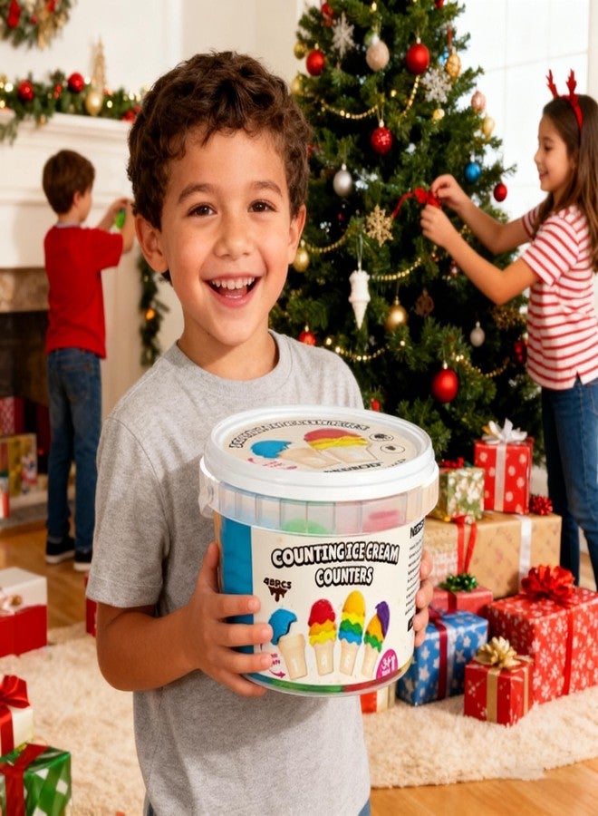 NEOROD Ice Cream Counting Toy, Ice Cream Toys for Toddlers 3-5, Preschool Learning Activities with Color Sorting Stacker, Fine Motor Skills Toys Set of 42 Scoops, 6 Cones & Container - Image 2