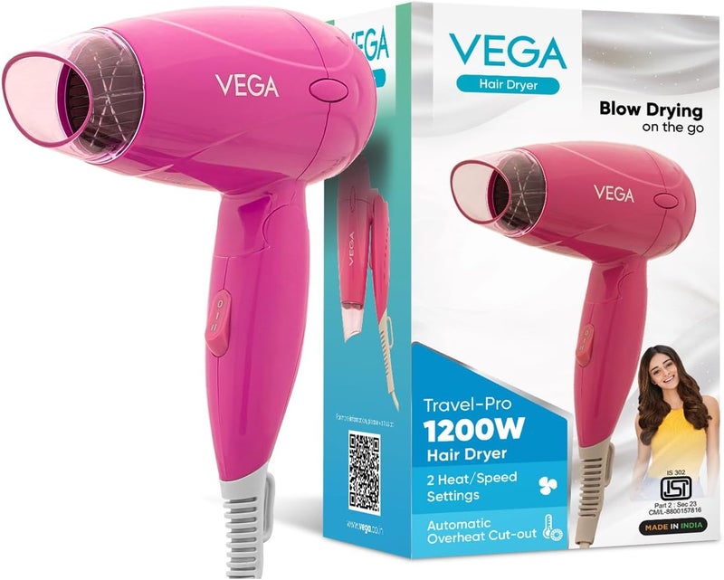 Vega Hair Dryer for Women, 1200W, Travel Friendly Compact Blow Dryer with Foldable Handle, (VHDH-33) Gulf user preference oriented build - Image 1