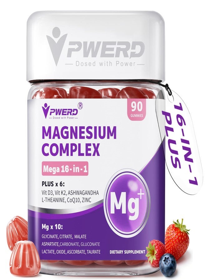 PWERD Mega16-in-1 Magnesium Citrate Glycinate Sleep Supplement Complex Gummies for Women Adults, High Absorption Magnesium Malate Carbonate Gummies - Image 1