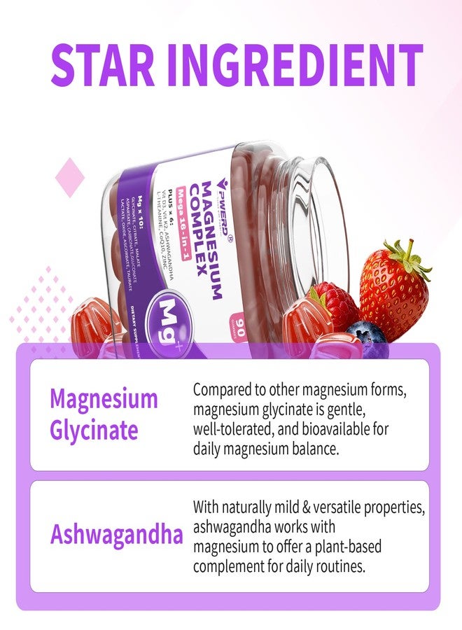 PWERD Mega16-in-1 Magnesium Citrate Glycinate Sleep Supplement Complex Gummies for Women Adults, High Absorption Magnesium Malate Carbonate Gummies - Image 3