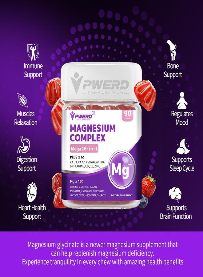 PWERD Mega16-in-1 Magnesium Citrate Glycinate Sleep Supplement Complex Gummies for Women Adults, High Absorption Magnesium Malate Carbonate Gummies - Image 4