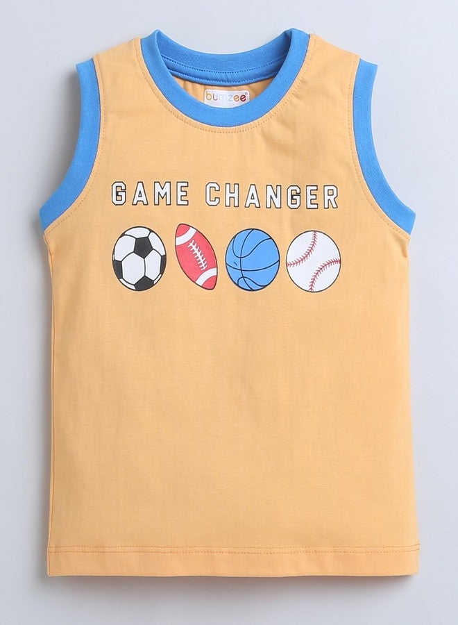 BUMZEE Blue & Orange Boys Sleeveless T-Shirt & Short Set Age - 6-12 Months (Peb9124C-blu.org) - Image 2