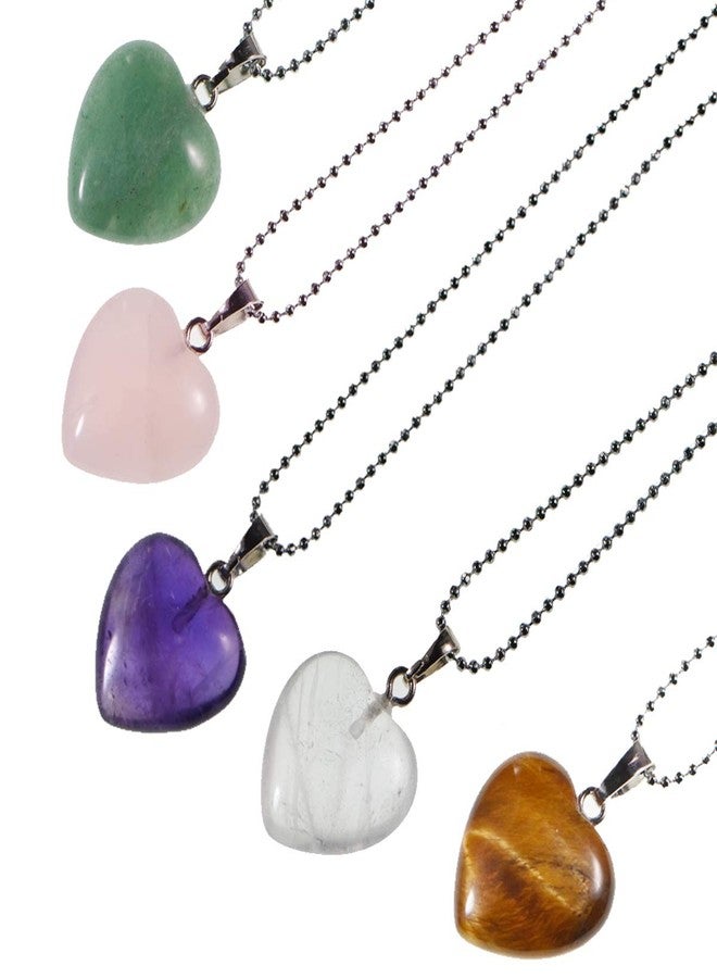 LPBeads قلادة من LPBeads مكونة من 5 قطع على شكل قلب من الأحجار الطبيعية، خرز شاكرا، تعليقات كريستالية، قلادات أحجار شاكرا بألوان متنوعة - Image 1