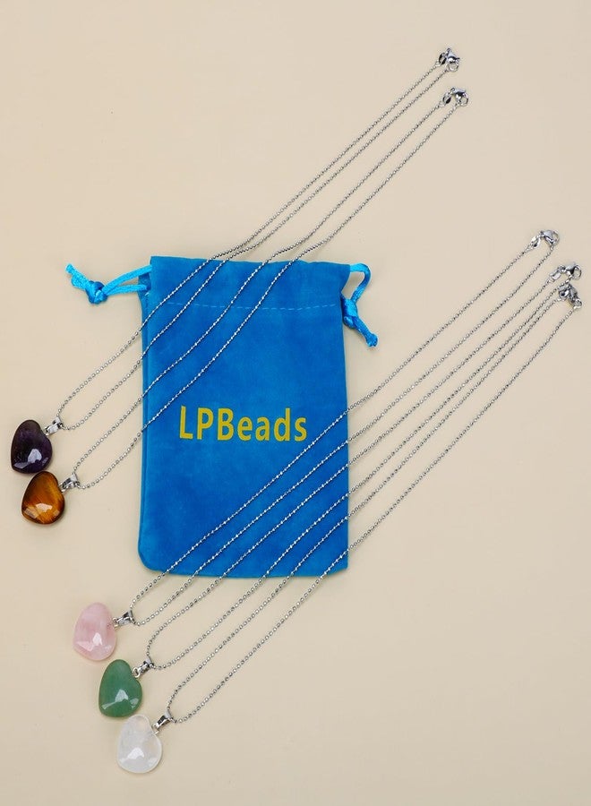 LPBeads قلادة من LPBeads مكونة من 5 قطع على شكل قلب من الأحجار الطبيعية، خرز شاكرا، تعليقات كريستالية، قلادات أحجار شاكرا بألوان متنوعة - Image 4
