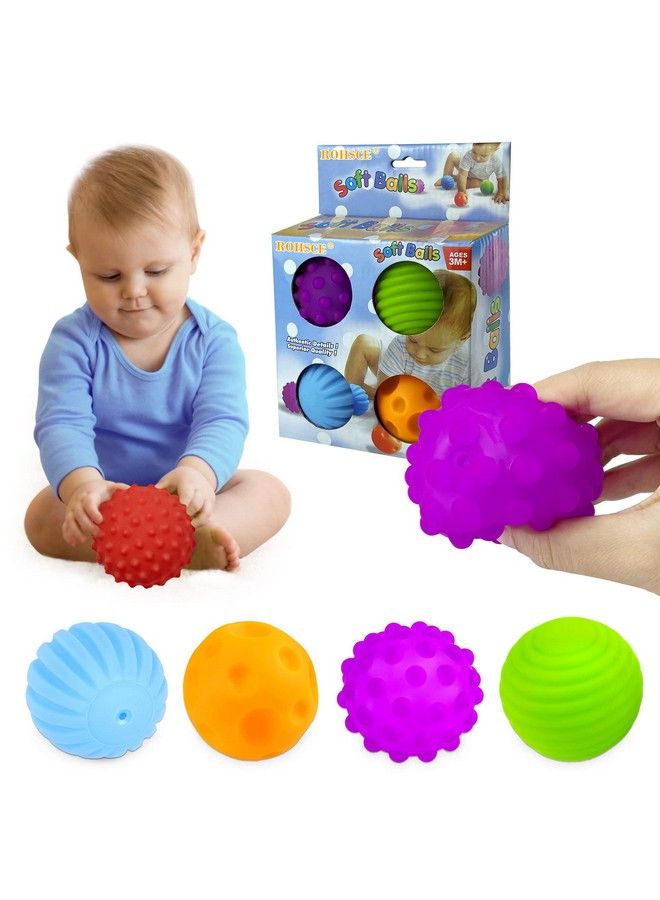 ROHSCE Montessori Toys For Babies 3 Months+ Baby Balls 3 To 12 Month For Babies & Toddlers 3M+ Textured Multi Ball Set Colorful & Soft Squeezy Sensory Toys. Stress Relief Balls For Infant (4 Pack) - Image 1
