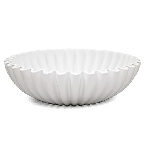 LIN CHUAN Ruffle Decorative Bowl, Large Fruit Bowl for Kitchen Counter, Stylish Key Bowl for Entry Table, Handcrafted Home Decor Display bowl, White - Image 1