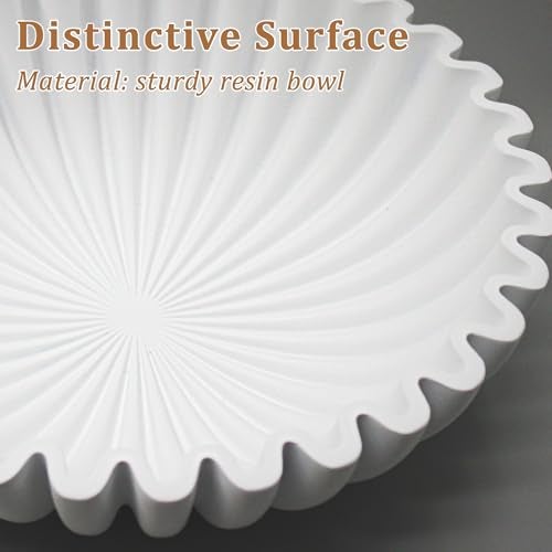 LIN CHUAN Ruffle Decorative Bowl, Large Fruit Bowl for Kitchen Counter, Stylish Key Bowl for Entry Table, Handcrafted Home Decor Display bowl, White - Image 2