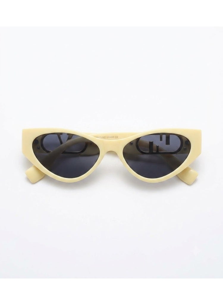 Fendi Cat-Eye Sunglasses with Geometric Motif, Cream Ivory Acetate Frame