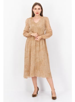 INC Women Dot Print Chiffon Dress, Beige  - Image 1