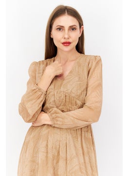 INC Women Dot Print Chiffon Dress, Beige  - Image 2