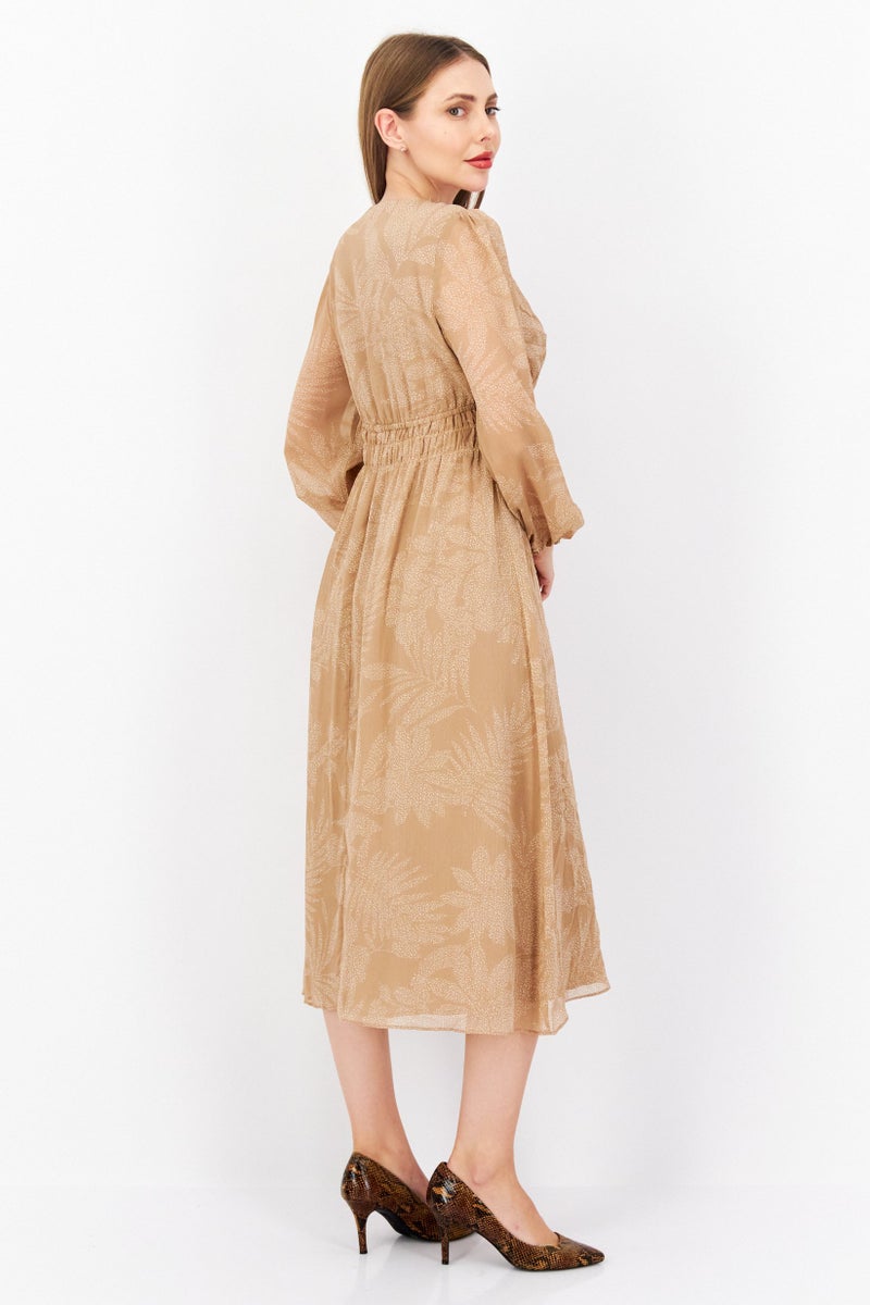 INC Women Dot Print Chiffon Dress, Beige - Image 4