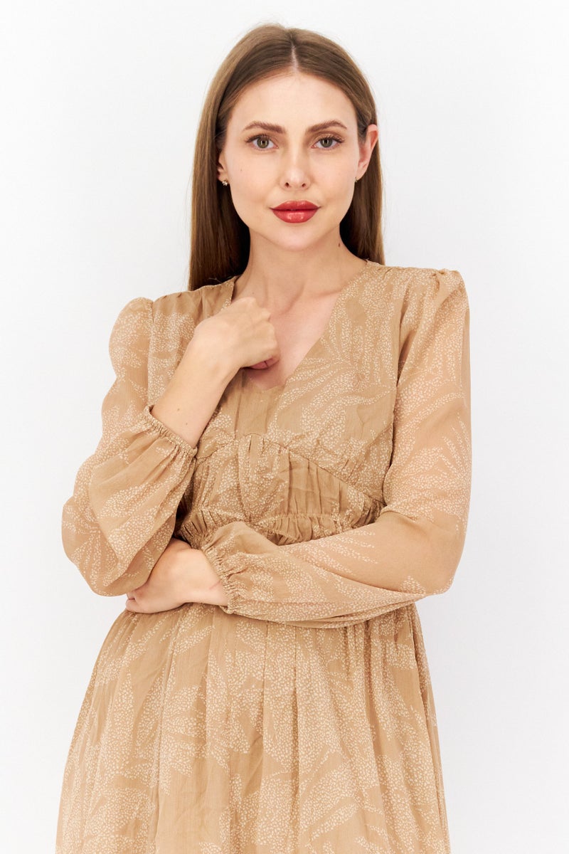 INC Women Dot Print Chiffon Dress, Beige - Image 4