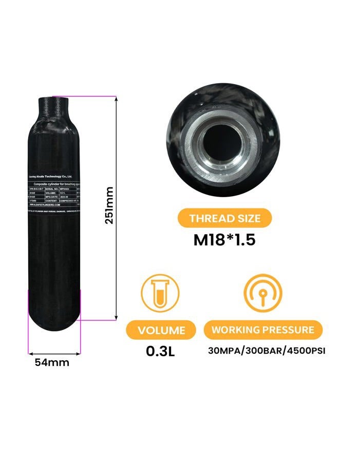 TUXING 4500Psi Pcp Air Tank 0.3L 18Cu in 300cc Carbon Fiber HPA Tank,Gas Cylinder,Paintball Hunting for PCP Air Rifle Gun Daystate and FX Thread M18 * 1.5 - Image 2