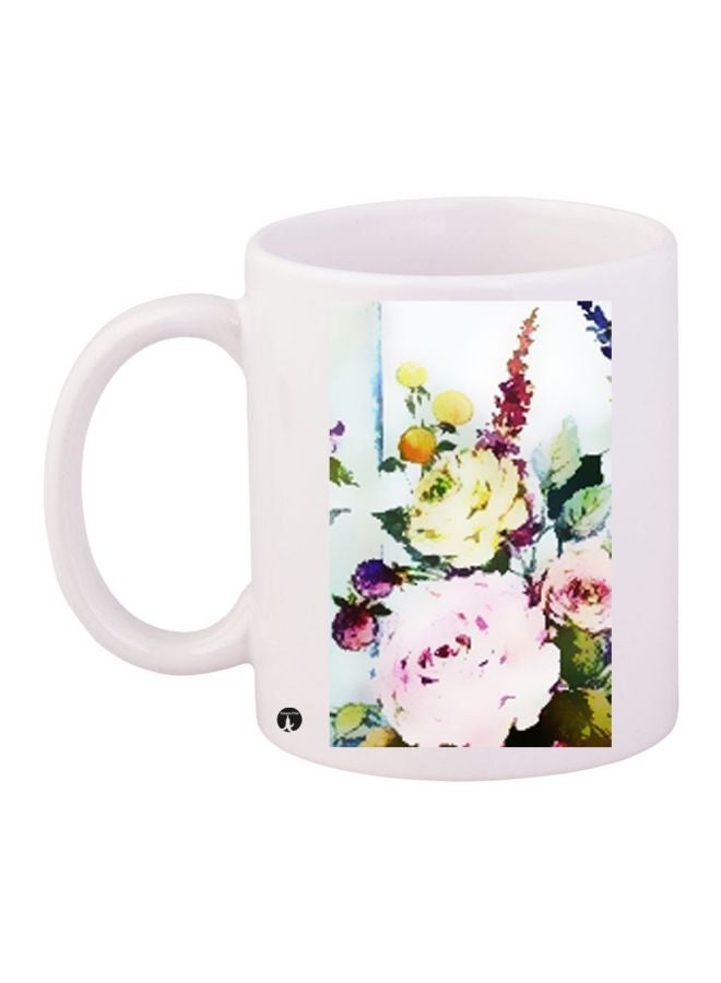 RYN Floral Printed Coffee Mug White/Green/Pink 11ounce
