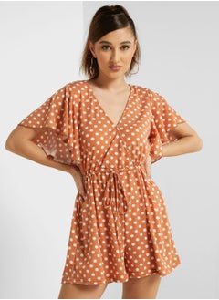Wide Sleeve Waist Tie Playsuit