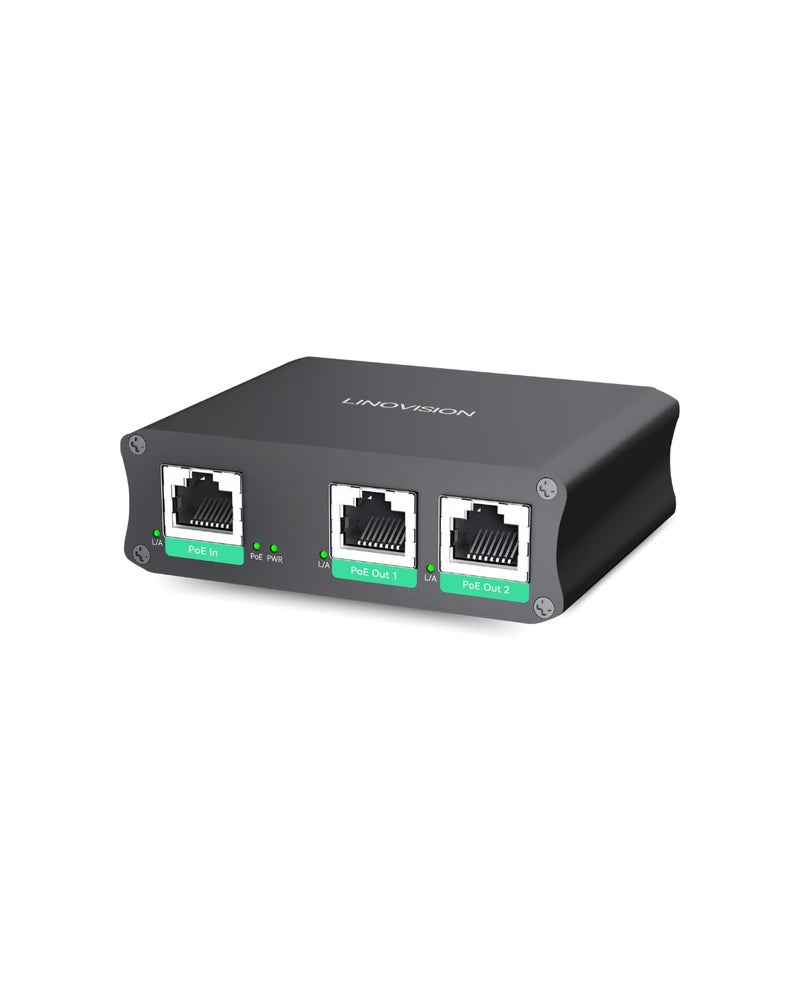 LINOVISION Industrial 2 Ports Gigabit PoE Extender, Passthrough and Split 30W PoE to Two PoE Cameras, PoE Repeater to Extends Extra 330ft - 3 Years Warrenty - Image 1