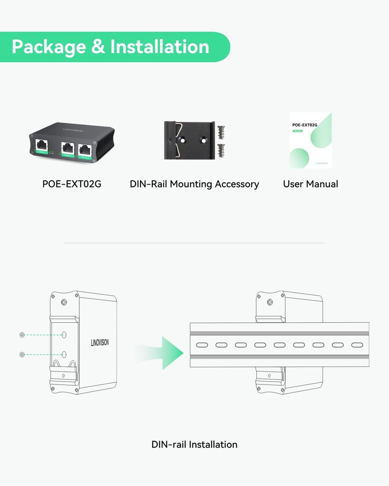 LINOVISION Industrial 2 Ports Gigabit PoE Extender, Passthrough and Split 30W PoE to Two PoE Cameras, PoE Repeater to Extends Extra 330ft - 3 Years Warrenty - Image 3