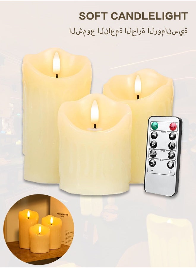 Sweet Life 3 Piece LED flameless Candles, LED Pillar Candles for Romantic Ambiance, Battery Operated Candles with Remote Control Timer for Festival Wedding Home Party Decor(Pack of 3) Classic Ivory  - Image 1