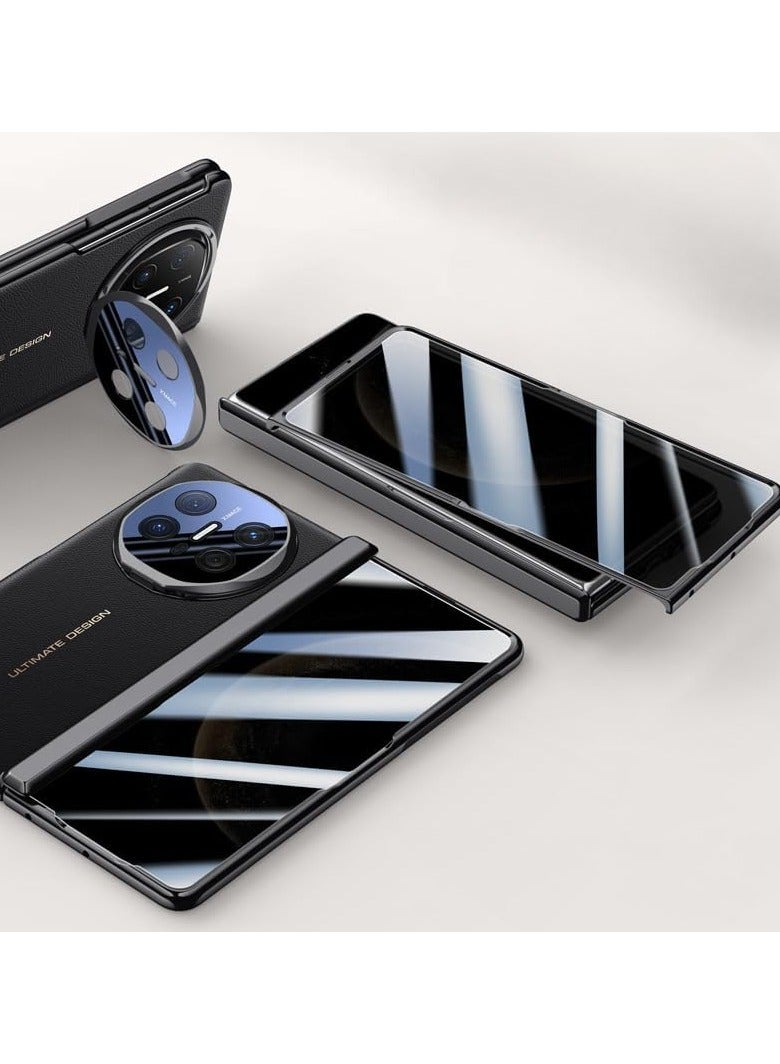 general Compatible with Huawei Mate X6 Electroplated frame Magnetic Hinge protection Grain leather case with lens holder Privacy screen protector for Mate X6 - Image 1