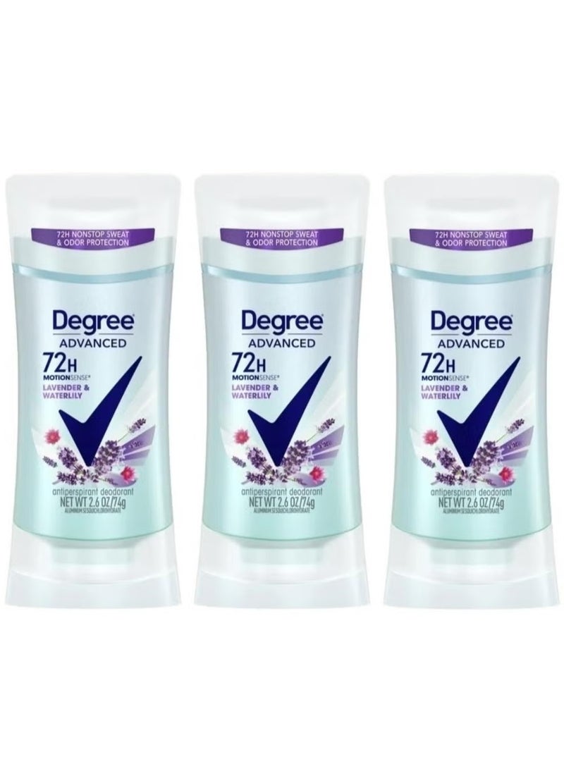 Degree 3 Pcs Degree Advanced Lavender & Waterlily 72-Hour Sweat & Odor Protection Antiperspirant for Women 74 Grams - Image 1