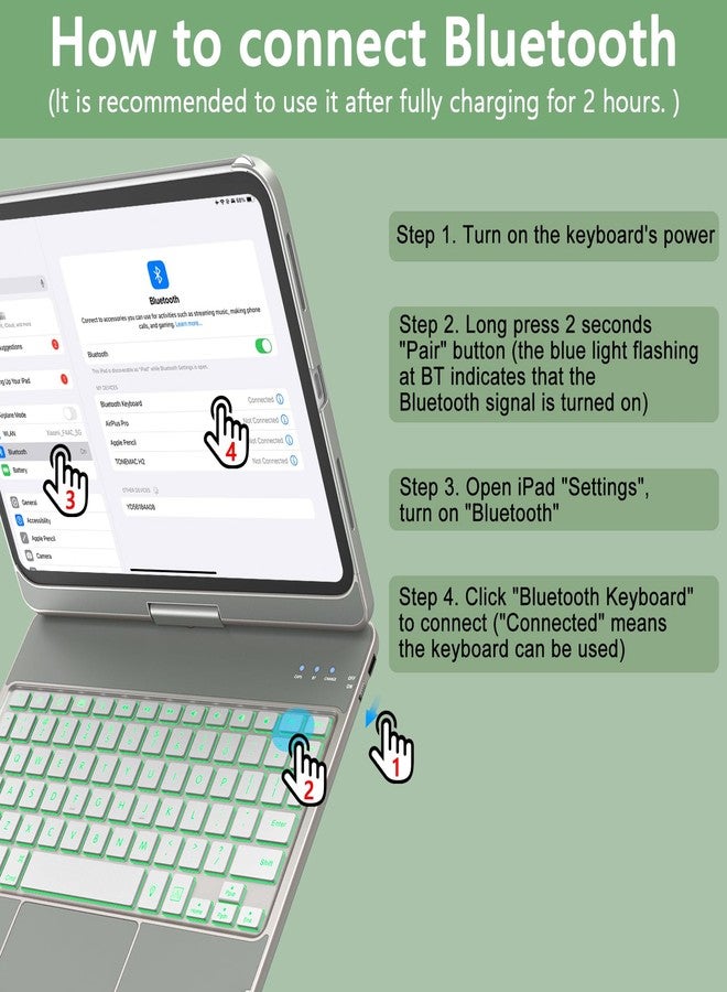 amzcase جراب aMZCaSE لجهاز iPad (A16) من الجيل العاشر والحادي عشر، مزود بلوحة مفاتيح ولوحة لمس، وقابل للدوران 360 درجة، وغطاء كمبيوتر محمول بإضاءة خلفية لجهاز iPad A16 مقاس 10.9 بوصة من الجيل العاشر (2022) مع خاصية التنبيه الذكي وحامل قلم. - Image 5