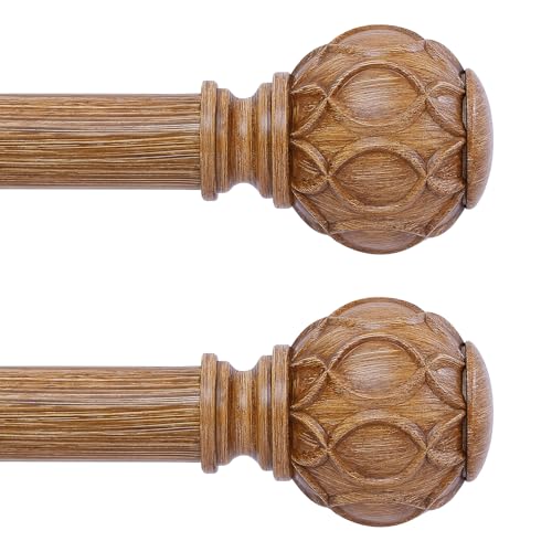 TANGWIN 2 Pack Wood Curtain Rods for Windows 48 to 84 Inch(4-7ft),1 Inch Adjustable Curtain Rod,Heavy Duty Curtain Rods,Wooden Netted Texture Drapery Rods,Single Window Curtain Rod 36-88",Brown Wood - Image 1