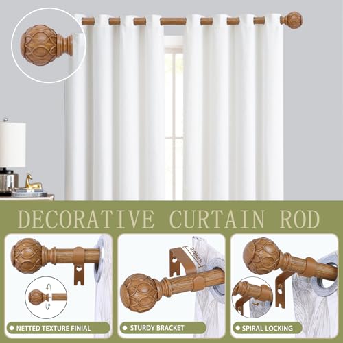 TANGWIN 2 Pack Wood Curtain Rods for Windows 48 to 84 Inch(4-7ft),1 Inch Adjustable Curtain Rod,Heavy Duty Curtain Rods,Wooden Netted Texture Drapery Rods,Single Window Curtain Rod 36-88",Brown Wood - Image 2