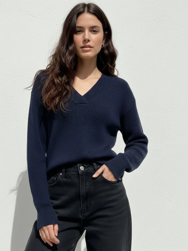 أوجيدر Navy Blue Full Sleeve V Neck Sweater