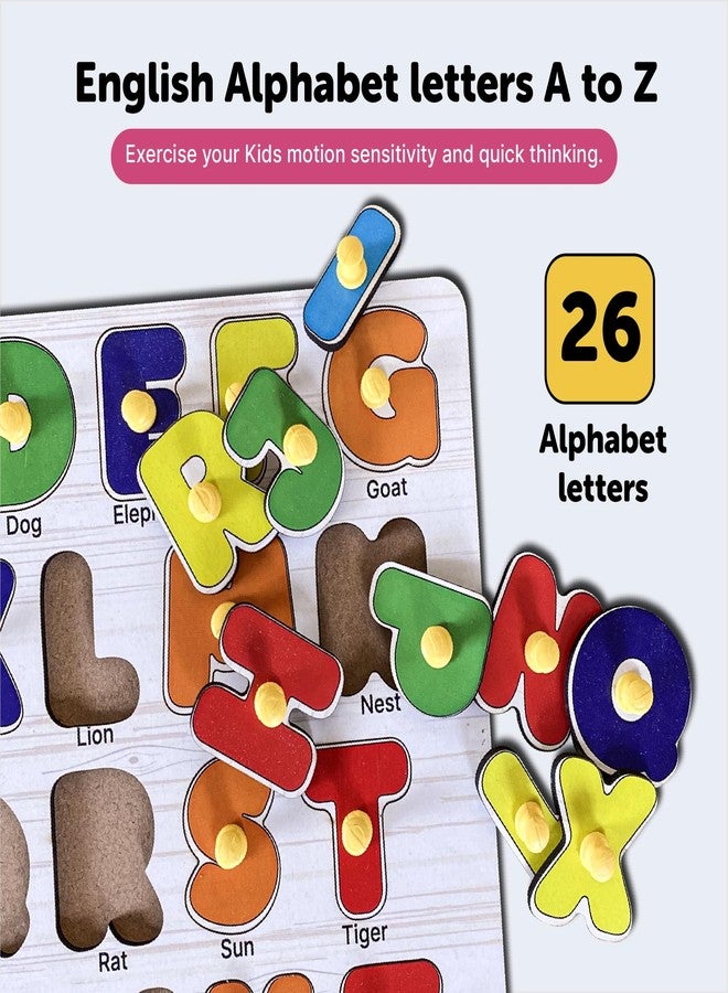 YaYplay Capital Letter Pegboard Shapesorter Wooden Puzzle|Educational Upper Case Learning Puzzle for 2+ Kids|Capital Learning Board Knob Puzzle - Image 5