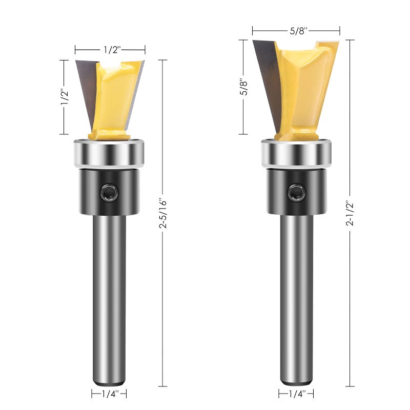 KOWOOD Dovetail Router Bits 2 Pieces with Bearing ,1/4 Inch Shank ,Cutting Dia in 1/2" 5/8",Dovetail Joint Router Bit Set for Making Boxes Drawers Chestsï¼ŒGreat for Craftsman Woodworking - Image 3
