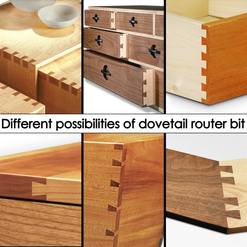KOWOOD Dovetail Router Bits 2 Pieces with Bearing ,1/4 Inch Shank ,Cutting Dia in 1/2" 5/8",Dovetail Joint Router Bit Set for Making Boxes Drawers Chestsï¼ŒGreat for Craftsman Woodworking - Image 5