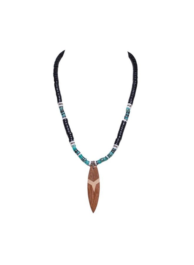 BlueRica Wood Surfboard Pendant on Black Coconut Beads & Green Heishi Shells Necklace - Image 2