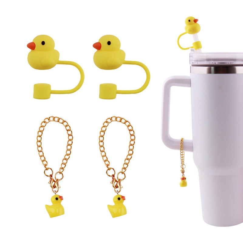 Acoavo Stanley Cup Duck Silicone Straw Topper 2Pcs Mini Duck Cover Cap with 2Pcs Charm Accessories DustProof Reusable Tips for 3040 Oz Tumbler