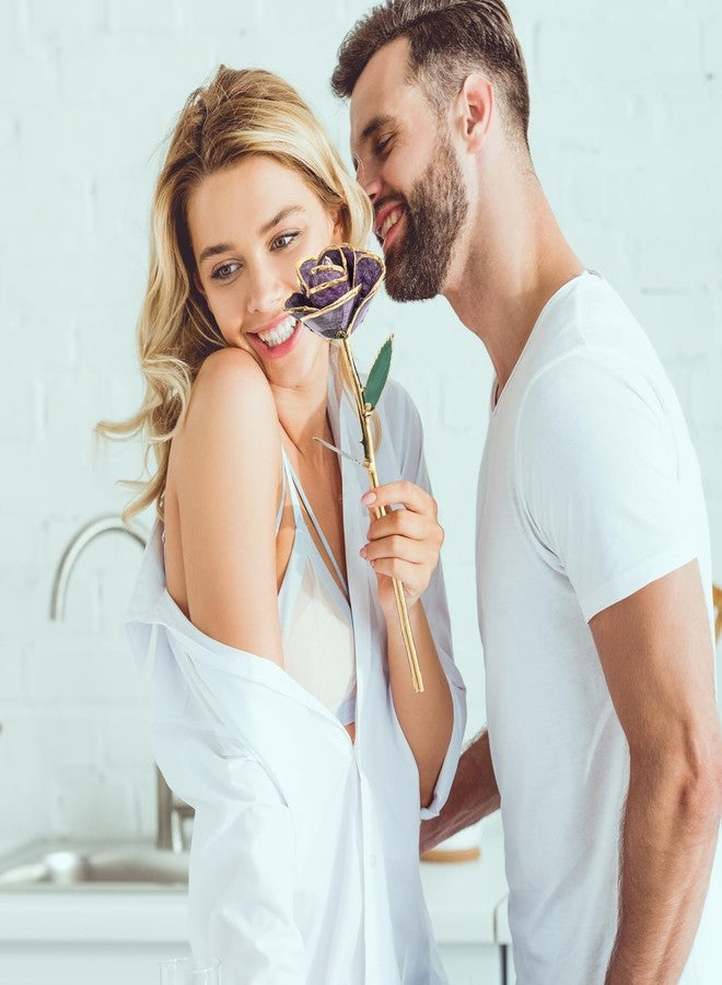 اس دبليو هدايا وردة ذهبية بنفسجية من SW للنساء، وردة حقيقية مطلية بذهب عيار 24 قيراط تدوم للأبد مع حامل، هدية للأم أو عيد الميلاد، عيد الحب، عيد الأم، عيد ميلادها - Image 4