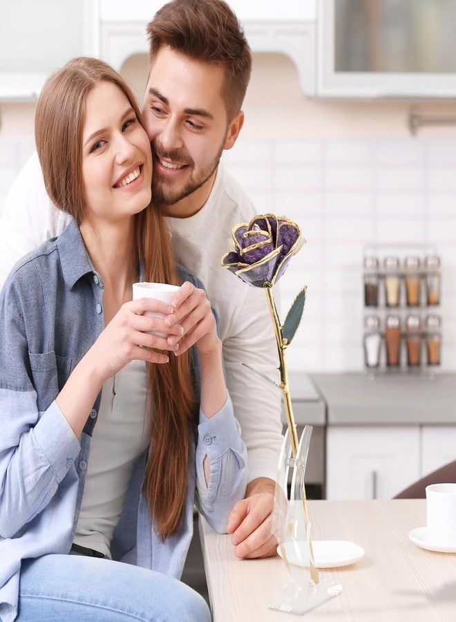 اس دبليو هدايا وردة ذهبية بنفسجية من SW للنساء، وردة حقيقية مطلية بذهب عيار 24 قيراط تدوم للأبد مع حامل، هدية للأم أو عيد الميلاد، عيد الحب، عيد الأم، عيد ميلادها - Image 3