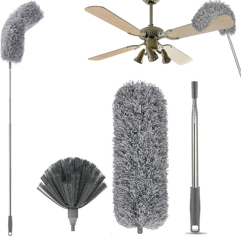 Hallstatt 2 in 1 Long Handle Microfiber Feather Ceiling Duster for Dust Cleaning with extendable Pole 30-100 Inch with Anti Scratch Bendable Head for Cleaning High Cobweb Stick high Ceiling Fan Mop - Image 1