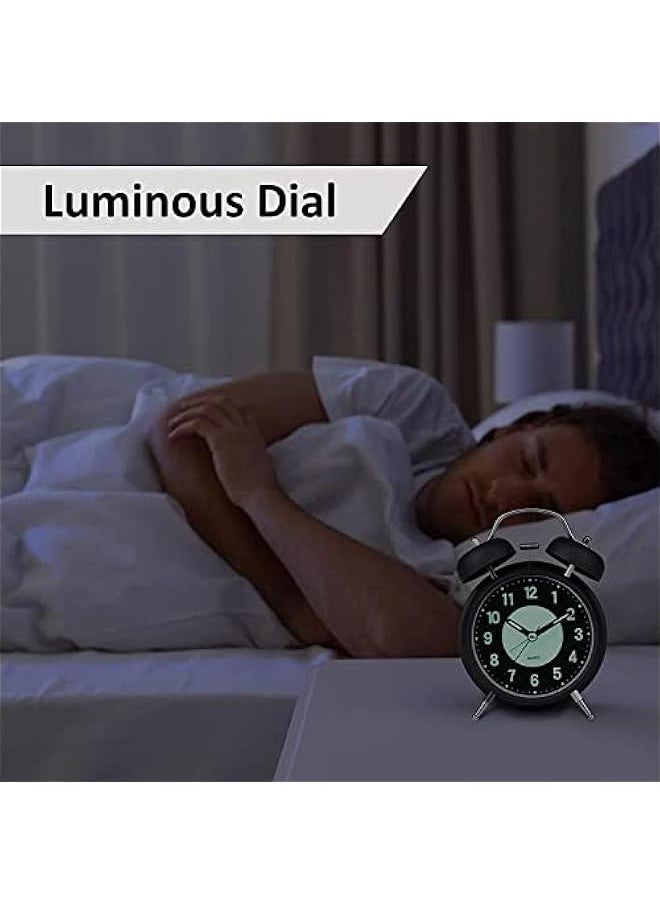 Beauenty - Super Loud Alarm Clock Silent Non-Ticking for Heavy Sleepers, Retro Twin Bell Alarm Clock with Backlight for Bedside for Home/School/Office Black - Image 1