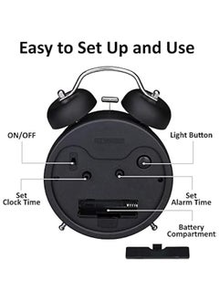 Beauenty Super Loud Alarm Clock Silent Non-Ticking for Heavy Sleepers, Retro Twin Bell Alarm Clock with Backlight for Bedside for Home/School/Office Black  - Image 5