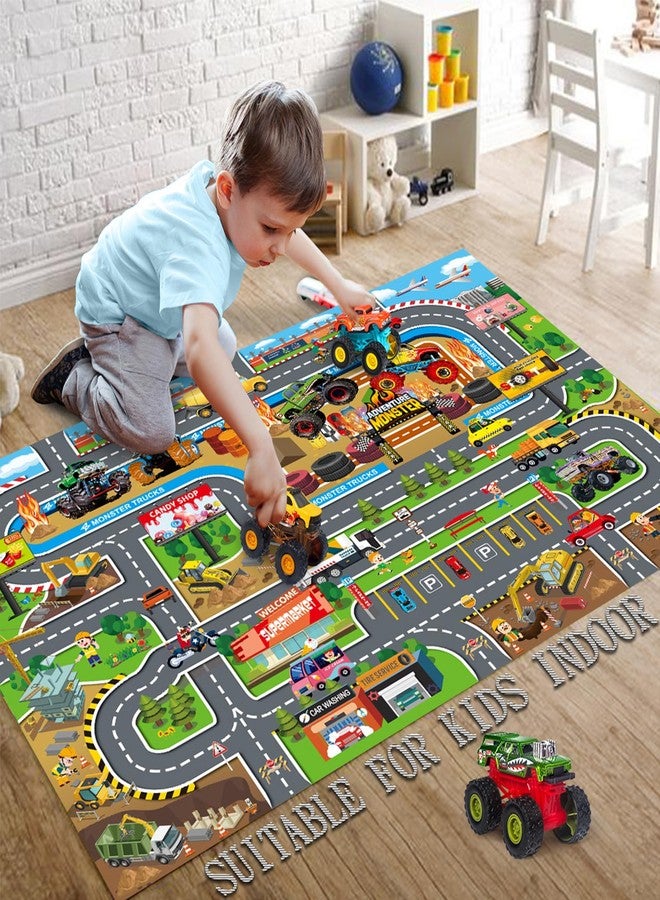 Oriate Kids Toy Dream Mat Monster Truck Activity Playmat, Multi Color Parent-Child Interaction Game Rug, Ideal Children's Educational Floor Mats for Monster Cars Construction Truck Toys 552-M - Image 2