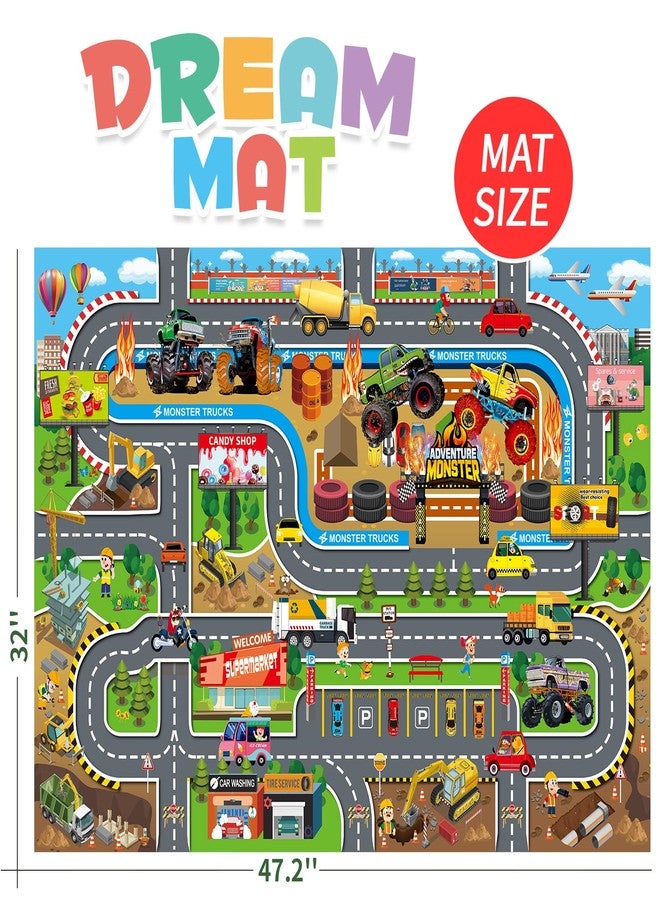Oriate Kids Toy Dream Mat Monster Truck Activity Playmat, Multi Color Parent-Child Interaction Game Rug, Ideal Children's Educational Floor Mats for Monster Cars Construction Truck Toys 552-M - Image 3