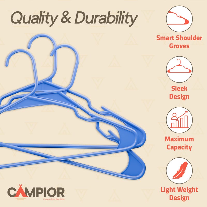 Campior Plastic Clothes Hangers â€“ Heavy Duty Hanger Set, for Organizing Clothes, Dresses, and Coat, Holds Up to 5 lbs, Space-Saving Hangers with Non-Slip Shoulder Grooves, Pack of 5, Blue - Image 3