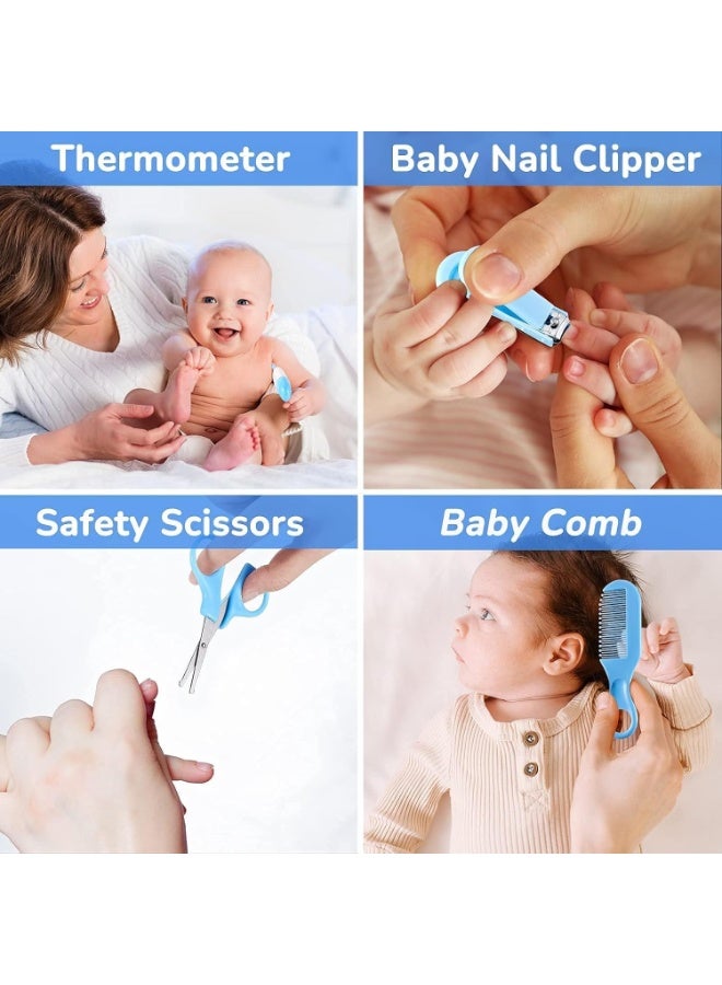 شيكو مجموعة العناية الصحية للأطفال من شيكو - مجموعة العناية بسلامة الطفل: قصافة أظافر، فرشاة، مشط، مقص، مبرد، فرشاة أسنان للأصابع، مجموعة أساسية لحضانة الأطفال حديثي الولادة (أزرق) للبنات والأولاد - Image 3