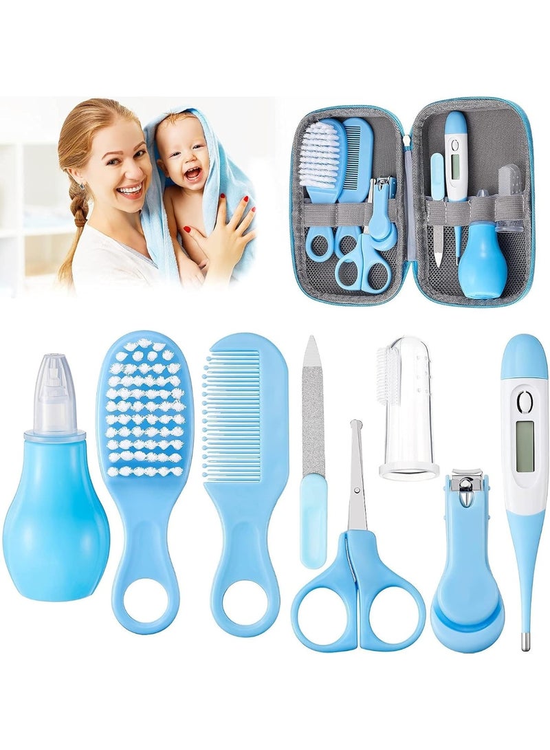شيكو مجموعة العناية الصحية للأطفال من شيكو - مجموعة العناية بسلامة الطفل: قصافة أظافر، فرشاة، مشط، مقص، مبرد، فرشاة أسنان للأصابع، مجموعة أساسية لحضانة الأطفال حديثي الولادة (أزرق) للبنات والأولاد - Image 1