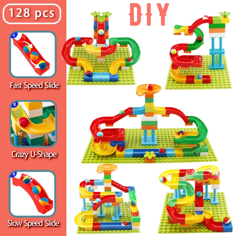 Anpcso Marble Run Building Blocks for Kids Age 3-8, 128 Pcs STEM Building Bricks Set with Toss Ring Game, Educational Learning Toys for Toddlers Boys Girls Gifts- Compatible with All Major Brands - Image 5