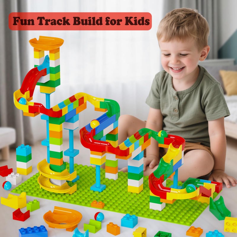 Anpcso Marble Run Building Blocks for Kids Age 3-8, 128 Pcs STEM Building Bricks Set with Toss Ring Game, Educational Learning Toys for Toddlers Boys Girls Gifts- Compatible with All Major Brands - Image 3