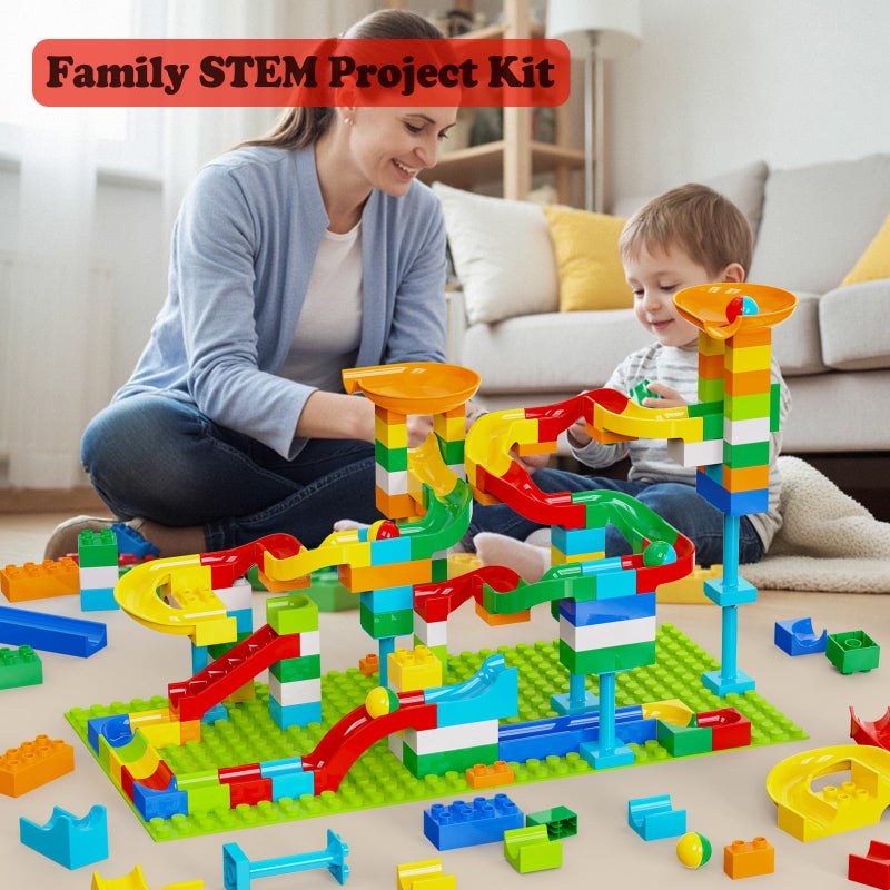 Anpcso Marble Run Building Blocks for Kids Age 3-8, 128 Pcs STEM Building Bricks Set with Toss Ring Game, Educational Learning Toys for Toddlers Boys Girls Gifts- Compatible with All Major Brands - Image 2